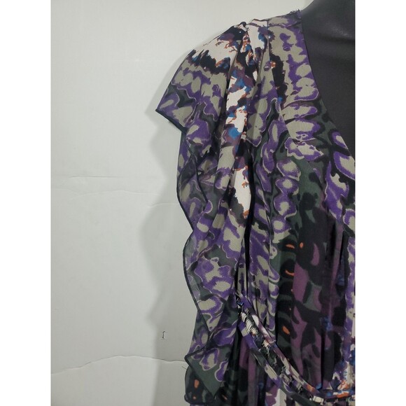 Loop Size 18 Abstract Print Ruffled Sheer Cover-Up Maxi Dress Beach Whimsical - Picture 4 of 13